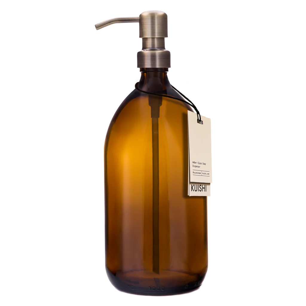 Refillable Amber Glass and Stainless Steel Soap Dispenser