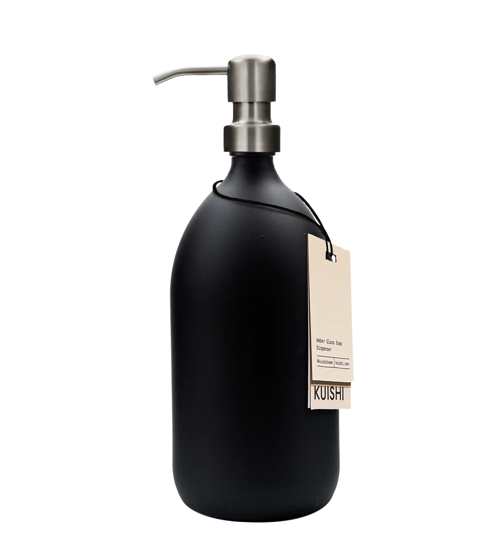 Refillable Black Glass and Stainless Steel Soap Dispenser