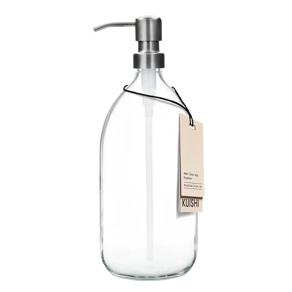 Refillable Clear Glass and Stainless Steel Soap Dispenser