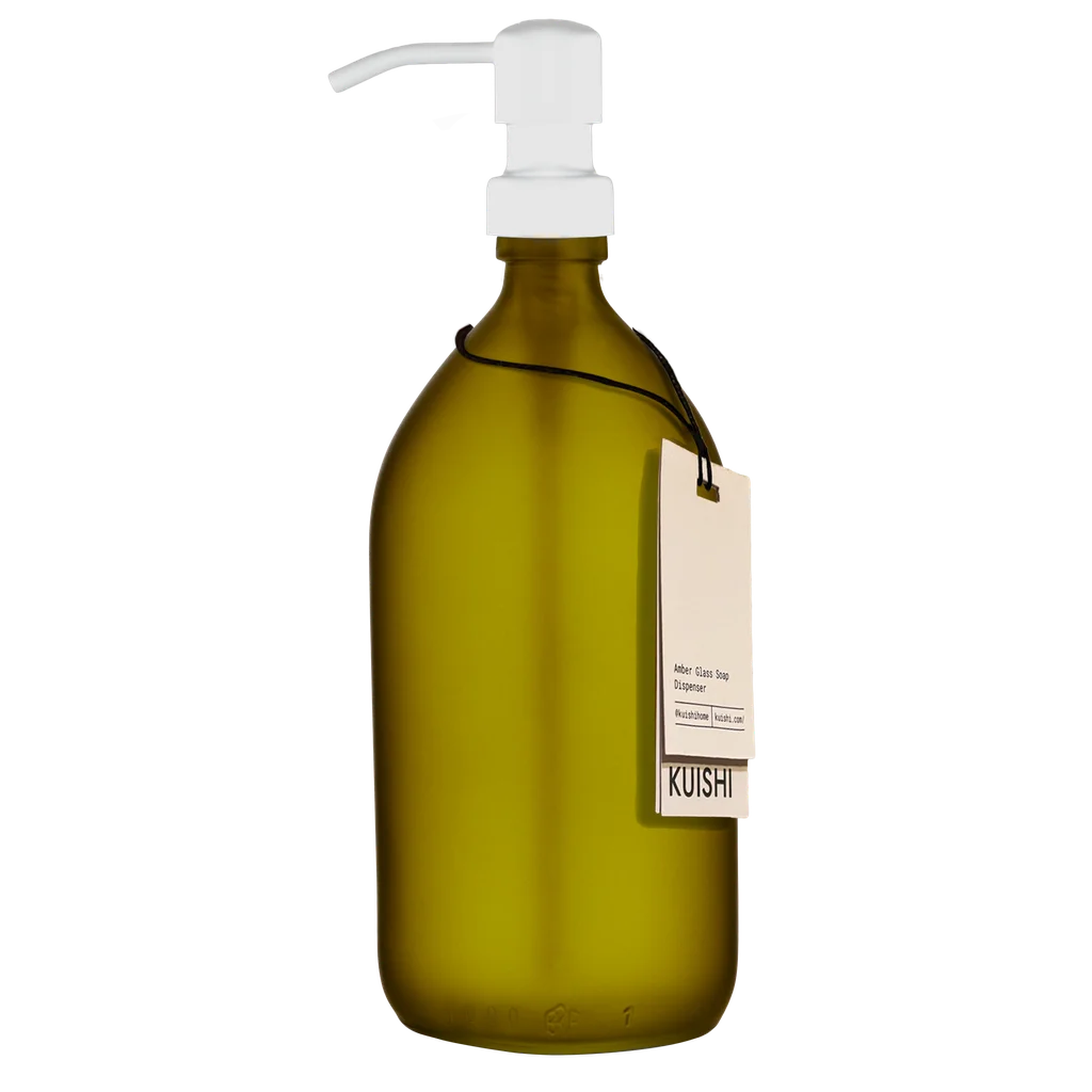 Refillable Green Glass and Stainless Steel Soap Dispenser