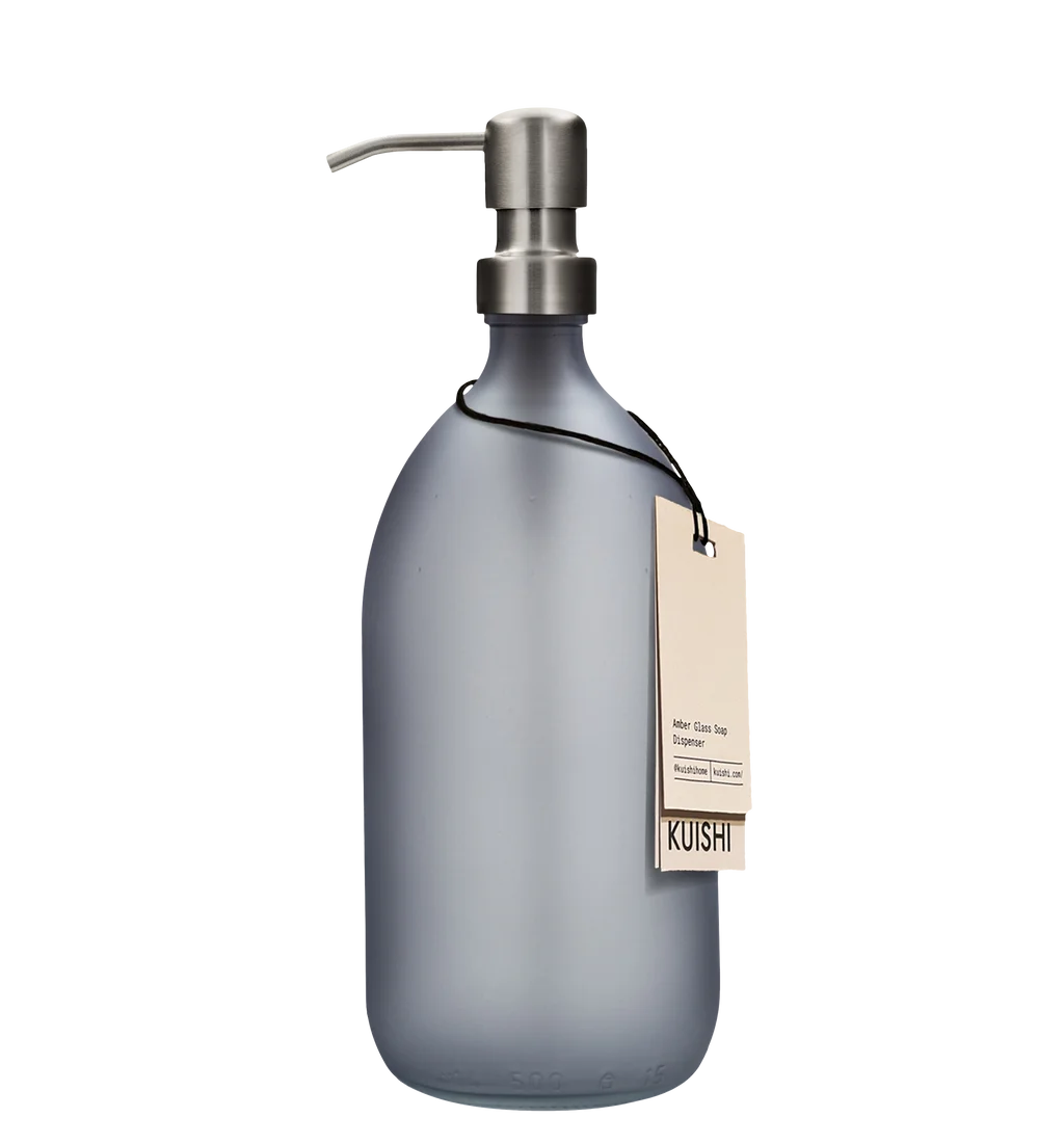 Refillable Grey Glass and Stainless Steel Soap Dispenser